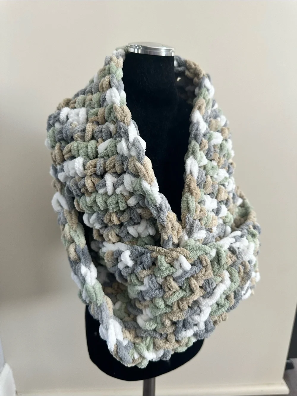 Handmade Cozy Chunky crocheted Scarf in Multi Neutral Colors